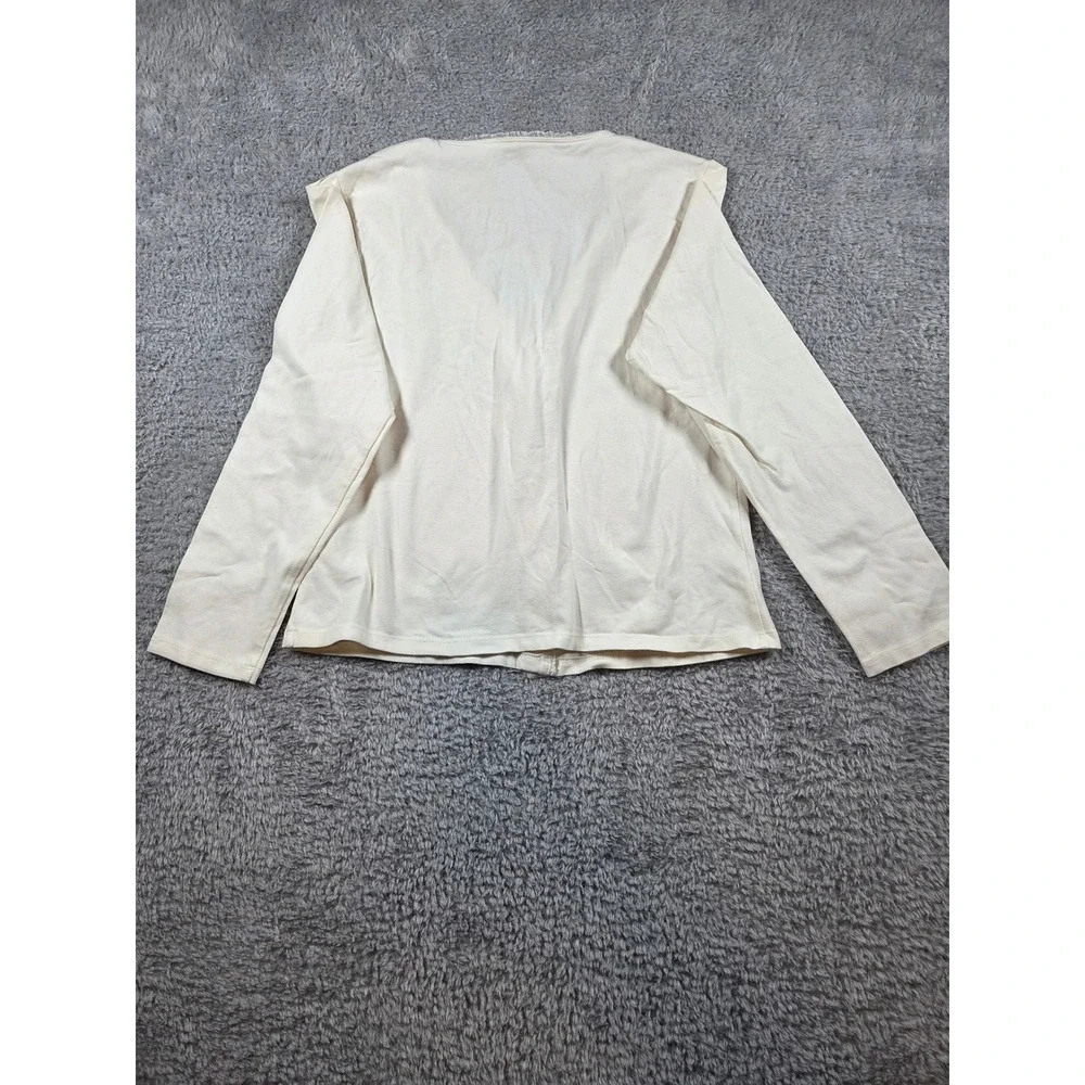 Mercer & Madison Cardigan L Cream Womens Lace Trim Button Front Long‎ Sleeve Top